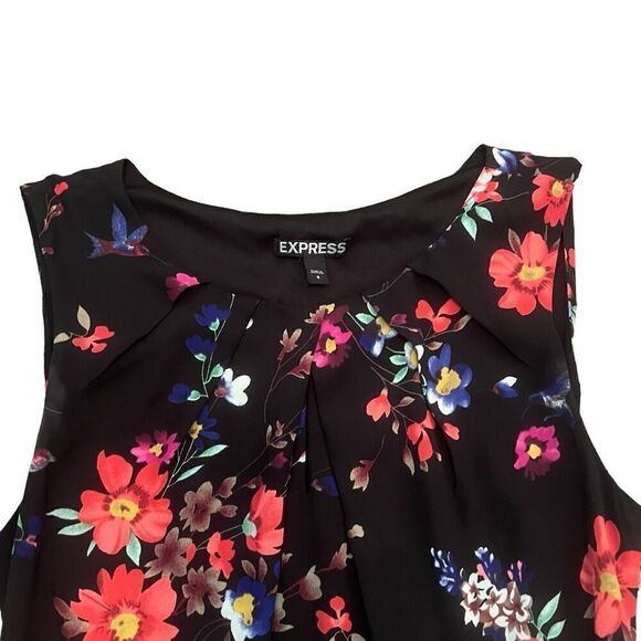 EXPRESS Fit & Flare Black Floral Print Dress Size 4 - Picture 3 of 9